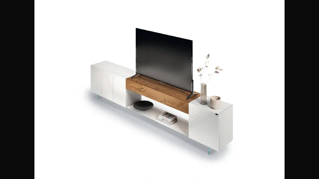 Mobile Porta Tv 36e8 2655 in vetro lucido e legno di Lago