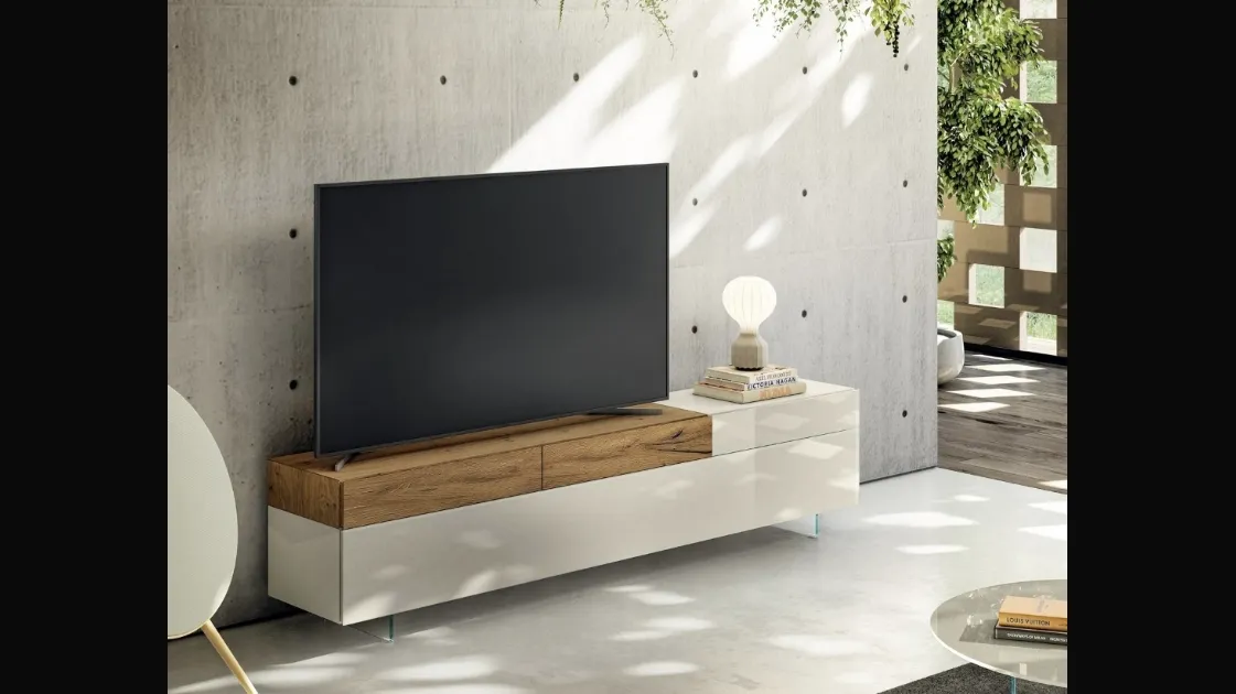 Mobile Porta Tv 36e8 2657 in vetro lucido e legno di Lago