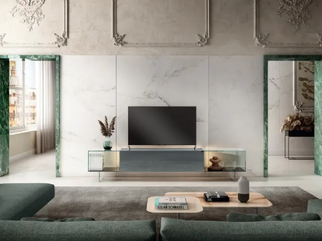Mobile Porta Tv 36e8 Glass 1407 in laccato opaco e vetro di Lago