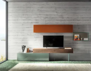 Mobile Porta Tv 36e8 0521 in vetro laccato e legno di Rovere di Lago