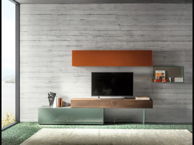 Mobile Porta Tv 36e8 0521 in vetro laccato e legno di Rovere di Lago