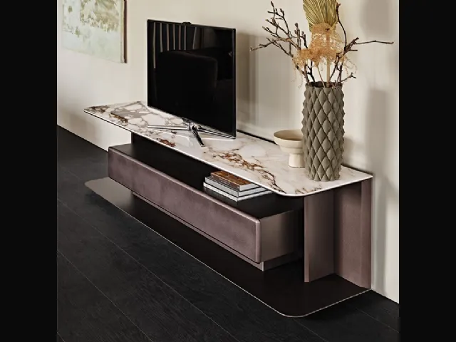 Mobile Porta Tv in legno verniciato con piano in ceramica effetto marmo Award di Cattelan Italia