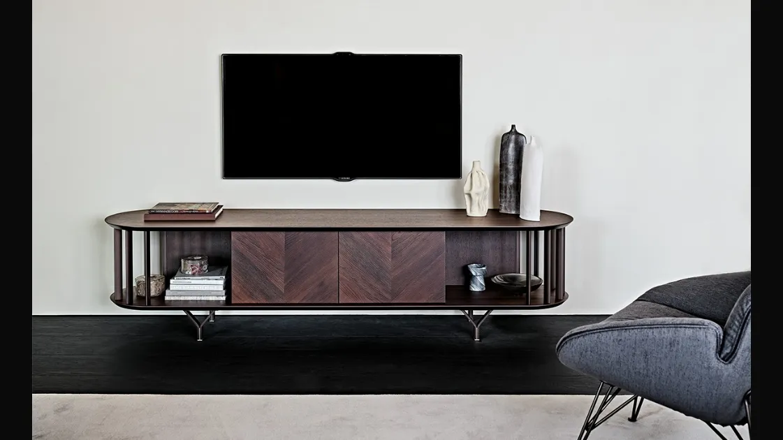 Mobile Porta Tv in legno Noce Canaletto con inserti in metallo Costes di Cattelan Italia