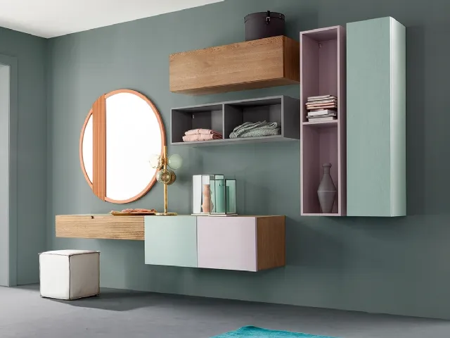 Mobile sospeso Living Zero 16 L07 in Rovere laccato e naturale di Devina Nais