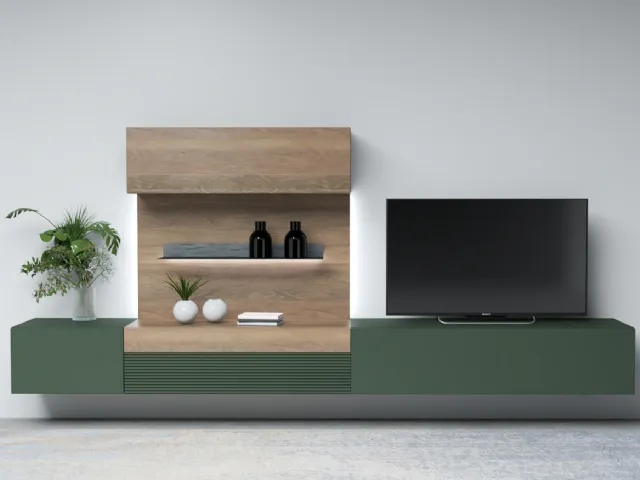 Mobile sospeso Living Zero 16 L36 in legno massello laccato e naturale di Devina Nais