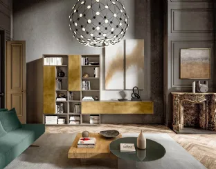 Parete Attrezzata 30mm 03 in finitura Metal XGlass Oro e laccato opaco di Lago