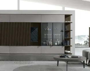Parete Attrezzata Atlante UNIT AT211 in materico rovere moka, legno rovere moka canettè e materico piasentina scuro di Tomasella