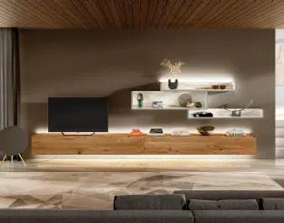 Parete Attrezzata LagoLinea in Legno di Rovere e Marble Glass Bianco di Lago