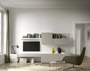 Parete Attrezzata Live 07 NEUTRAL COLOURS in ecomalta grigio pietra e laccato bianco opaco di Morassutti