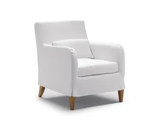 Poltroncina Clorinne in tessuto bianco con piedini in legno di Biba Salotti