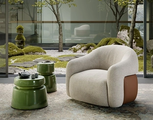 Poltrona in tessuto con dettaglio in pelle sul retro Baldwin Turn di Cattelan Italia