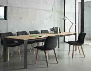 Sedia Kuga in tessuto imbottito e trapuntato con base in legno di Bontempi