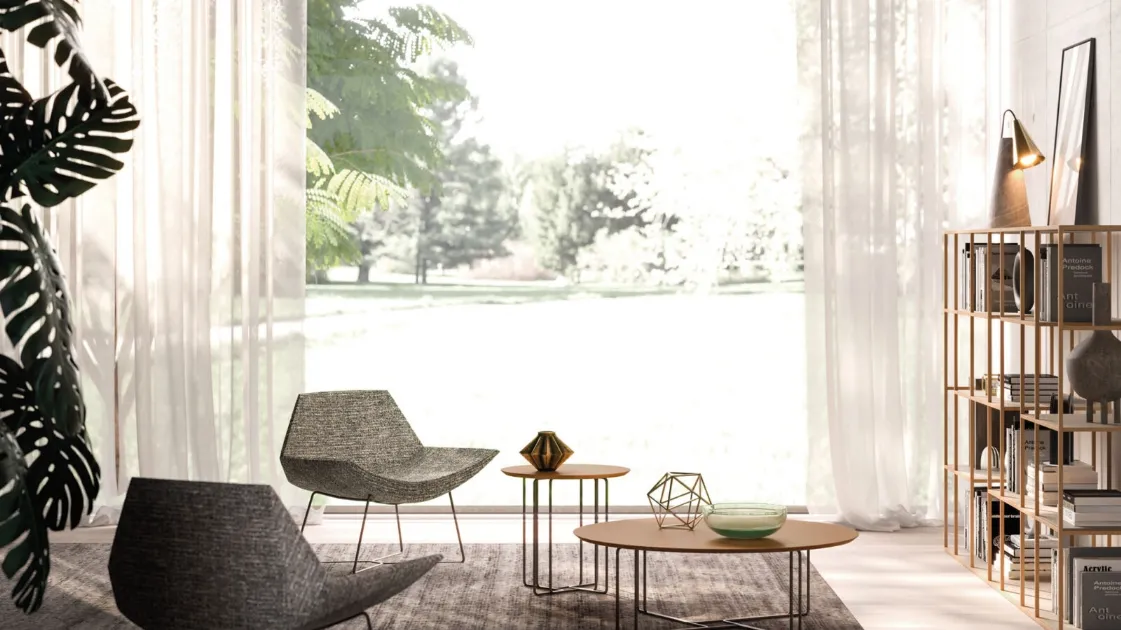 Poltroncina avvolgente bicolore in tessuto con base a croce, Diamante di Orme