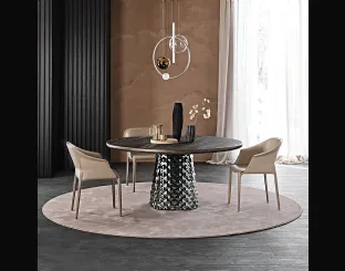 Tavolo con base in cristallo specchiato e piano in ceramica Atrium Keramik Premium Round di Cattelan Italia