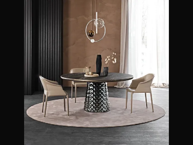 Tavolo con base in cristallo specchiato e piano in ceramica Atrium Keramik Premium Round di Cattelan Italia