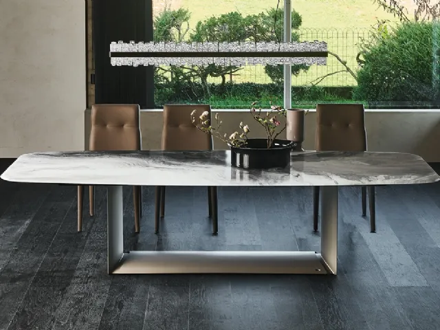 Tavolo con base in acciaio e piano in cristallo con stampa Dragon Crystalart di Cattelan Italia