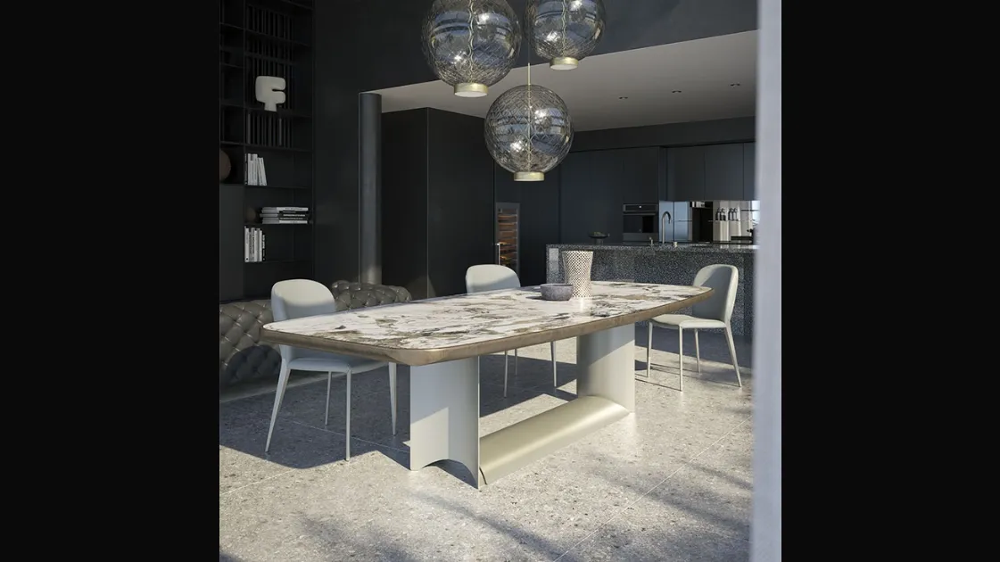 Tavolo con top in ceramica con profilo inferiore arrotondato Dragon Keramik Premium di Cattelan Italia
