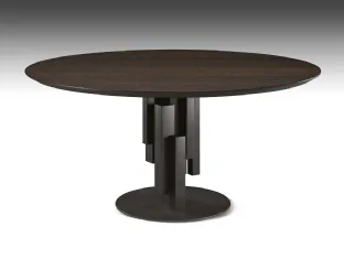 Tavolo con base in metallo e piano rotondo in legno Skyline Wood Round di Cattelan