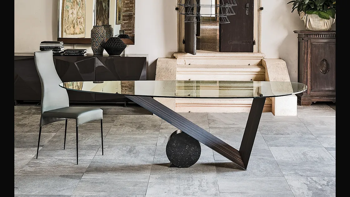 Tavolo in vetro con base in legno Valentino di Cattelan Italia