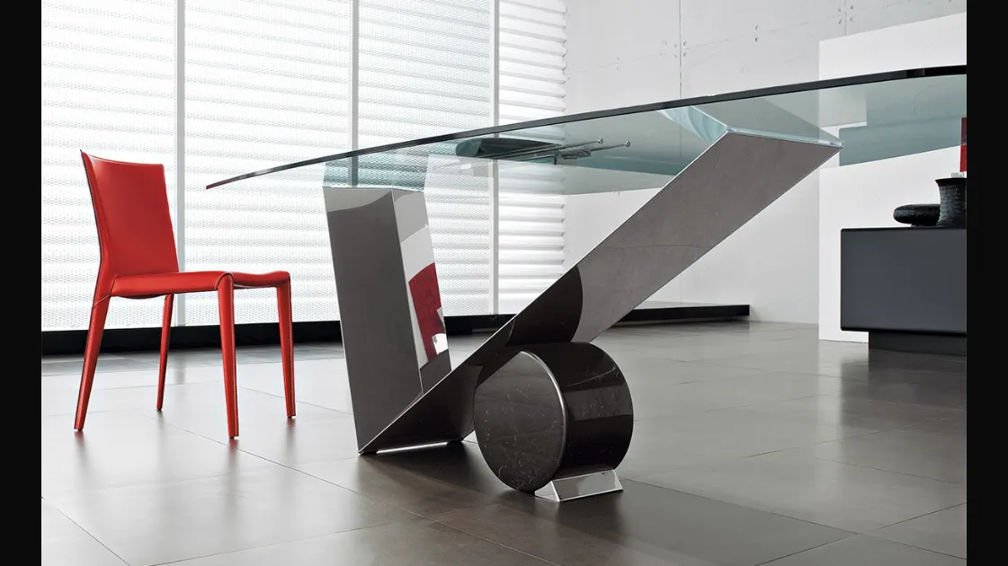Tavolo in vetro con base in acciaio Inox lucido Valentinox di Cattelan Italia