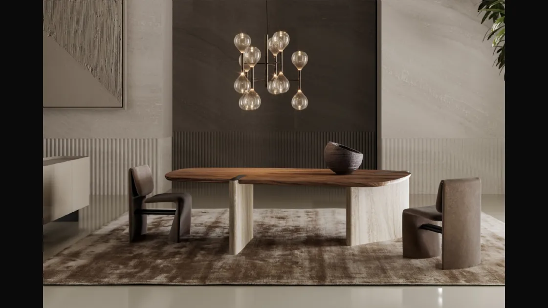 Tavolo Flatiron con top in legno e base in marmo di Bonaldo
