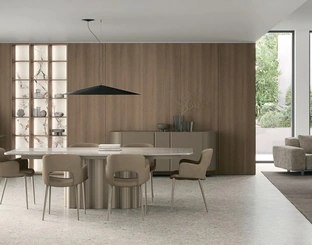 Tavolo Fortuny con piano in gres e struttura in metallo di Tomasella