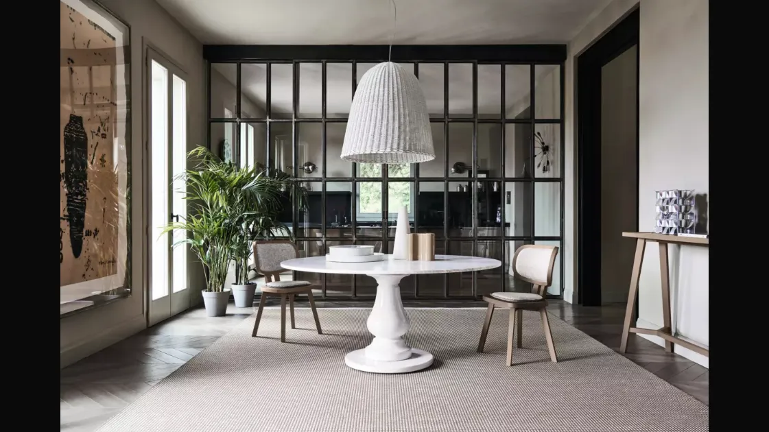 Tavolo Gray 38 in marmo bianco di Carrara e base in millgres di Gervasoni