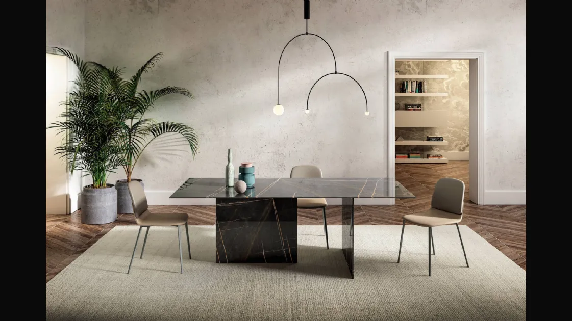 Tavolo Stratum 2470 in vetro effetto marmo di Lago