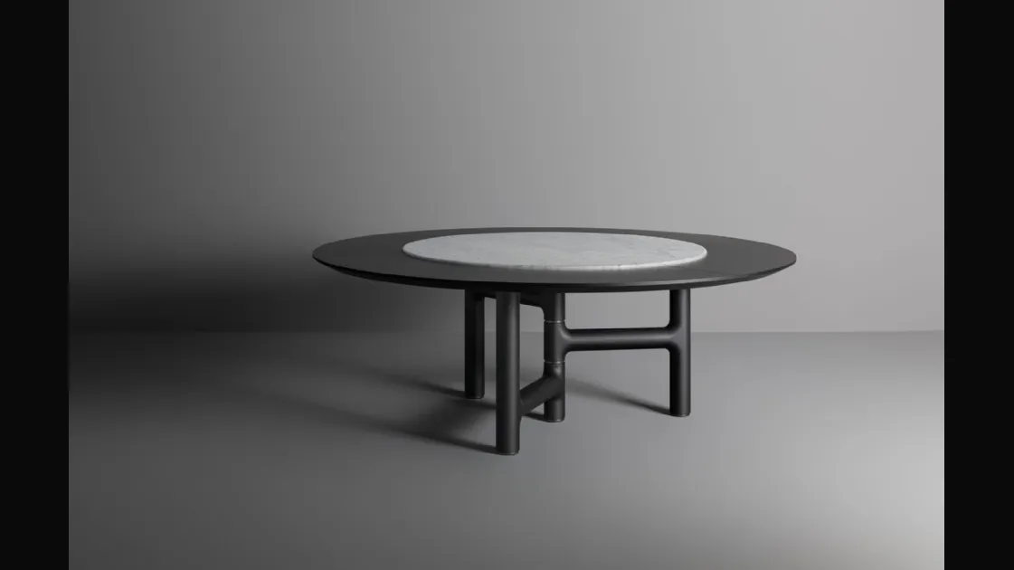 Tavolo rotondo Pivot ST con top in legno e marmo di Bonaldo
