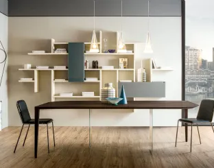 Tavolo P&J 2455 in legno scuro con base in vetro e legno di Lago