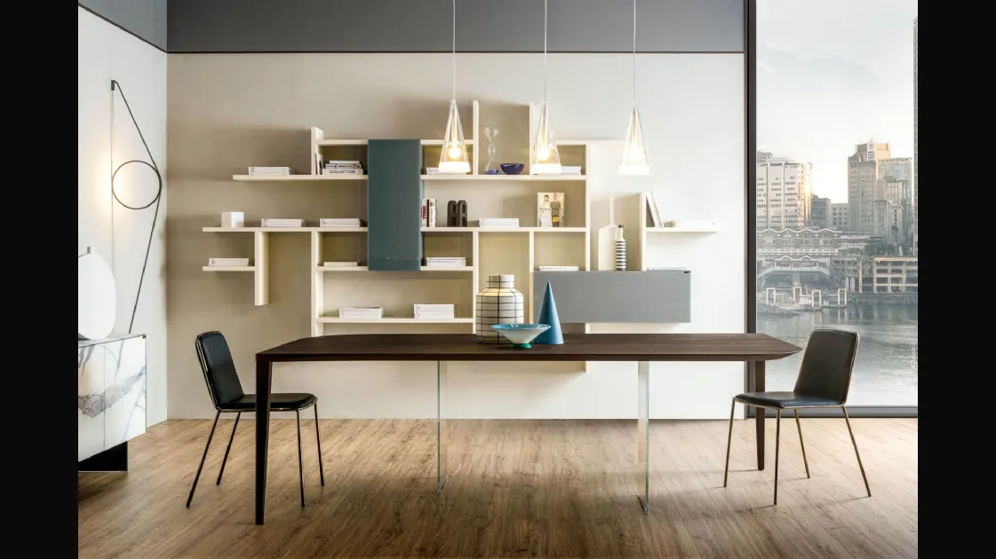 Tavolo P&J 2455 in legno scuro con base in vetro e legno di Lago