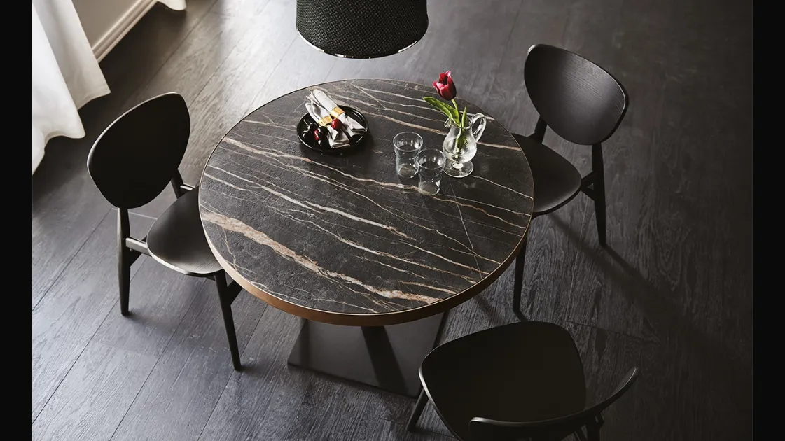 Tavolo rotondo in ceramica con base quadrata Ribot Keramik Bistrot di Cattelan Italia