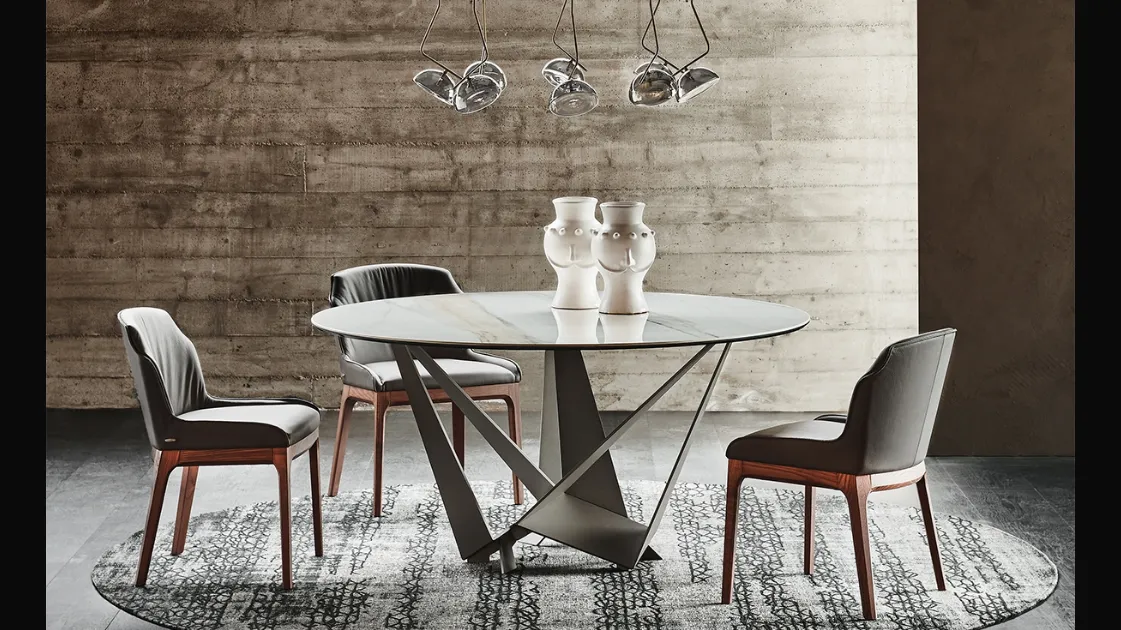 Tavolo rotondo in ceramica con base in acciaio Skorpio Keramic Round di Cattelan Italia