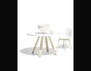 Tavolo rotondo in laminato bianco e base in legno di faggio sbiancato Stecco di Connubia