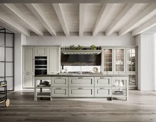 Cucina Classica con isola Asolo in legno di Frassino laccato Cuba a poro aperto e top in HPL di Arredo3