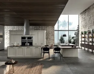 Cucina Classica angolare Gioiosa in legno di Frassino laccato Nebbia a poro aperto e top in laminam Pietra Grey di Arredo3