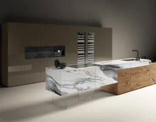Cucina Design lineare 36e8 Marble XGlass Paonazzo e legno di Rovere di Lago
