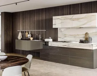 Cucina Design lineare 36e8 Marble XGlass Calacatta Gold e Vetro di Lago