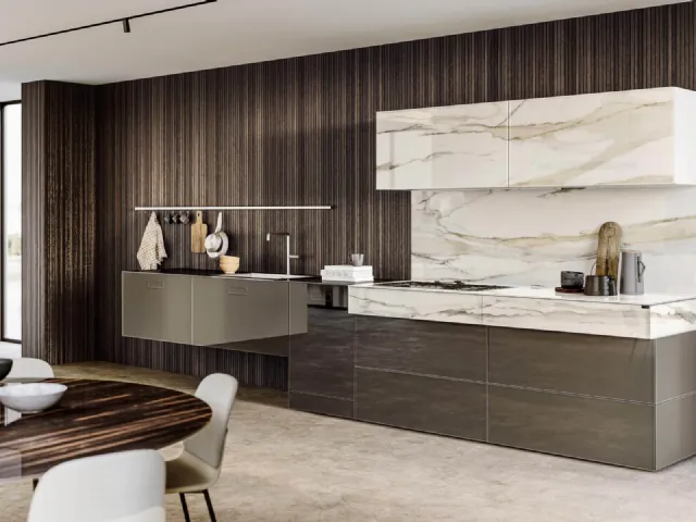 Cucina Design lineare 36e8 Marble XGlass Calacatta Gold e Vetro di Lago