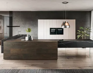 Cucina Design angolare 36e8 Marble XGlass Marquina e Rovere scuro di Lago