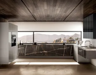 Cucina Design angolare 36e8 Marble XGlass Sahara Noir di Lago