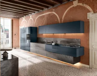 Cucina Design lineare sospesa 36e8 36e8 Metal XGlass 1093 in vetro laccato di Lago