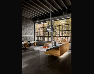Cucina Design lineare 36e8 Wildwood 06 in legno di Rovere centenario e Quarzo di Lago