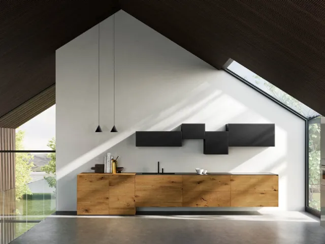 Cucina Design lineare 36e8 Wildwood 01 in legno di Rovere centenario di Lago