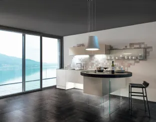 Cucina Design Air in vetro con penisola in legno di Lago
