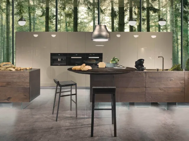 Cucina Design Air in legno con penisola in Marble XGlass Marquina di Lago