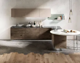 Cucina Design Air in legno con penisola in vetro con fuochi integrati di Lago