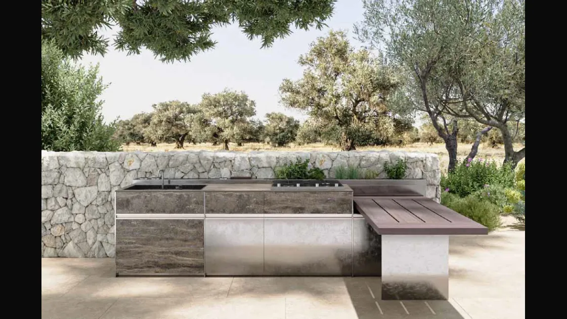 Cucina Design con penisola in acciaio inox, gres e frassino Alberobello 1|3 di Zampieri Cucine