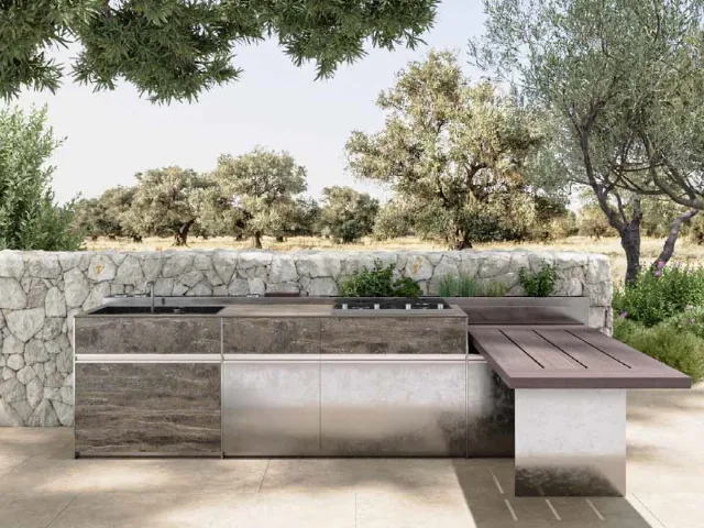 Cucina Design con penisola in acciaio inox, gres e frassino Alberobello 1|3 di Zampieri Cucine