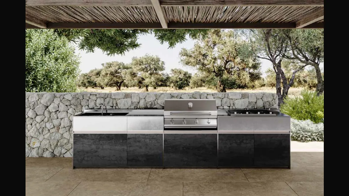 Cucina Design con isola in gres e acciaio inox Alberobello 1|4 di Zampieri Cucine